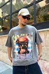 Homme Skull Baskılı Acid Wash Oversize Tshirt T808