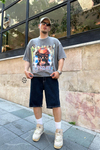 Homme Skull Baskılı Acid Wash Oversize Tshirt T808