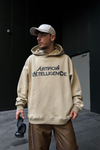 Intelligence Baskılı Bej Oversize Hoodie SW1093