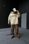 Intelligence Baskılı Bej Oversize Hoodie SW1093