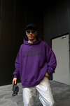 Intelligence Baskılı Mor Oversize Hoodie SW1104