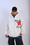 Isolation Baskılı Beyaz Oversize Zipper Hoodie SW1098