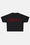 JR All Signature Red Baskılı Siyah Boxy Fit Tshirt