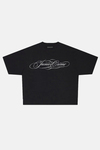 JR Beyaz Signature Baskılı Siyah Boxy Oversize Tshirt