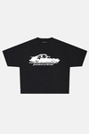 JR Car Baskılı Siyah Boxy Fit Tshirt
