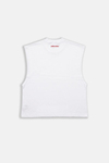 JR Eliptic Mavi Baskılı Boxy Fit Kolsuz Beyaz Tshirt