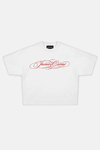 JR Kırmızı Signature Baskılı Beyaz Boxy Oversize Tshirt