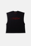 JR Kırmızı Signature Baskılı Boxy Fit Kolsuz Siyah Tshirt