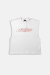 JR Kırmızı Signature Baskılı Boxy Fit Kolsuz Beyaz Tshirt