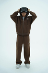 Jr Logo Boxy Kalıp Kahverengi Oversize Zipper Sweatshirt
