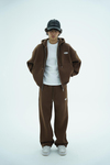 Jr Logo Boxy Kalıp Kahverengi Oversize Zipper Sweatshirt