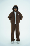 Jr Logo Boxy Kalıp Kahverengi Oversize Zipper Sweatshirt