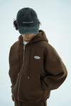 Jr Logo Boxy Kalıp Kahverengi Oversize Zipper Sweatshirt