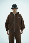 Jr Logo Boxy Kalıp Kahverengi Oversize Zipper Sweatshirt