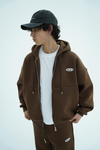 Jr Logo Boxy Kalıp Kahverengi Oversize Zipper Sweatshirt