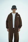 Jr Logo Boxy Kalıp Kahverengi Oversize Zipper Sweatshirt