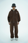 Jr Logo Boxy Kalıp Kahverengi Oversize Zipper Sweatshirt