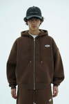 Jr Logo Boxy Kalıp Kahverengi Oversize Zipper Sweatshirt