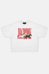 JR Red Logo Run Baskılı Beyaz Boxy Fit Tshirt