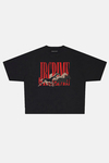 JR Red Logo Run Baskılı Siyah Boxy Fit Tshirt
