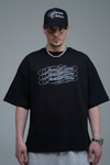 JR Signature Baskılı Siyah Boxy Fit Tshirt