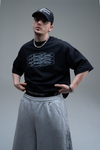 JR Signature Baskılı Siyah Boxy Fit Tshirt