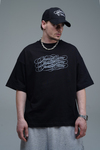 JR Signature Baskılı Siyah Boxy Fit Tshirt