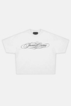 JR Siyah Signature Baskılı Beyaz Boxy Oversize Tshirt