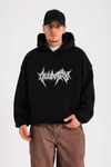 Kabartma Baskı Siyah Oversize Hoodie SW1330