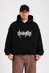 Kabartma Baskı Siyah Oversize Hoodie SW1330