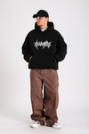 Kabartma Baskı Siyah Oversize Hoodie SW1330