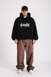 Kabartma Baskı Siyah Oversize Hoodie SW1330