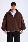 Kahve Fermuar Yaka Oversize Sweatshirt SW1298