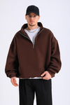 Kahve Fermuar Yaka Oversize Sweatshirt SW1298