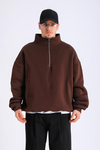 Kahve Fermuar Yaka Oversize Sweatshirt SW1298