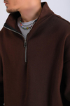 Kahve Fermuar Yaka Oversize Sweatshirt SW1298