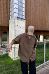 Kahve Kısa Kol Oversize Gömlek G143
