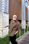 Kahve Kısa Kol Oversize Gömlek G143