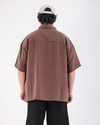 Kahve Modal Kumaş Oversize Kısa Kollu Gömlek