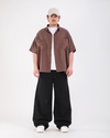 Kahve Modal Kumaş Oversize Kısa Kollu Gömlek