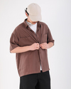 Kahve Modal Kumaş Oversize Kısa Kollu Gömlek