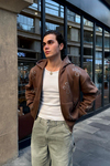 Kahve Taş Baskılı Oversize Zipper Hoodie