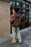 Kahve Taş Baskılı Oversize Zipper Hoodie