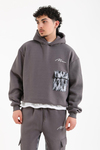 Kamuflaj Cep Detaylı Füme Oversize Hoodie