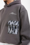 Kamuflaj Cep Detaylı Füme Oversize Hoodie