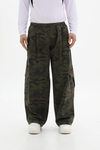 Kamuflaj Desenli Haki Low Waist Baggy Pantolon