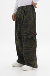 Kamuflaj Desenli Haki Low Waist Baggy Pantolon