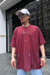 Kani Çizgili Bordo Oversize Tshirt T691