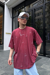 Kani Çizgili Bordo Oversize Tshirt T691