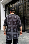 Kani Nakışlı Siyah  Bandana Desen Oversize Tshirt T690